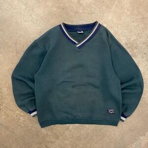 Vintage 90s Russell Athletic Forest Green V-Neck Sweatshirt Blank Made in USA M